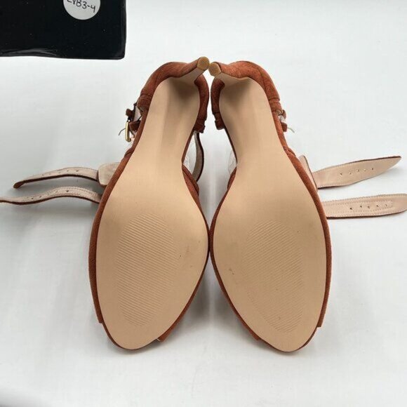 XYD Brown Suede Peep Toe Ankle Boot High Heels Buckled Double Straps Cutout Shoe - Picture 7 of 8